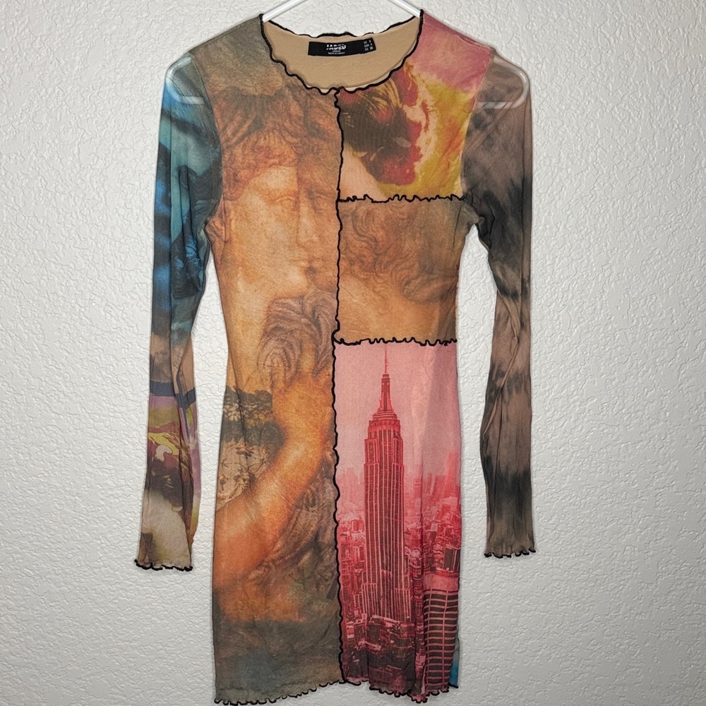 Jaded London New York Renaissance Grunge Bodycon Patchwork Mini Dress Sz 4 Artsy - Picture 3 of 12